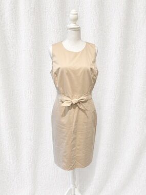 Ann Taylor Beige Sleeveless Tie-Waist Midi Dress